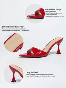 Jin Bei Qi Women's Glamorous High Heel Mules, Summer Sandals, Pointed Toe, Rhinestone Embellished, Textured Material, Sexy, Elegant, Red Color, Night Out - Bright Red - View 6