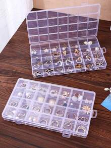 1个28格首饰盒，透明塑料耳环耳钉戒指收纳整理盒，房间装饰 - 彩色 - 查看 3