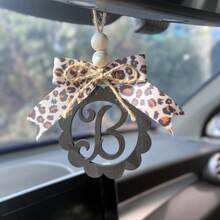 Cute Rear View Mirror Accessories Leopard Print Car Charm Pendant Handmade Bow Mirror Hanging Ornament Home Office Decor For Women Girls B - B - View 2