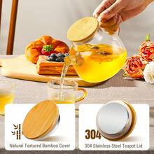 Glass Teapot 20 OZ/600ml, Borosilicate Clear Tea Kettle With Bamboo Lid, Glass Tea Pot With Removable Filter Spout, Teapot Blooming And Loose Leaf Tea Maker Tea Brewer For Camping - 20盎司 - 查看 4