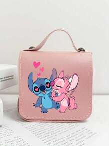 Sanrio Bolso de niña con estampado del personaje Stitch de Disney, bolso de mensajero casual y lindo estilo princesa para guardar maquillaje, artículos de cuidado de la piel, teléfono móvil, monedas y otros pequeños artículos, multiusos para el hogar, regalo, vacaciones y festivales como Halloween y Navidad