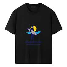 Summer Men's Cotton Printed Short Sleeve Round Neck T-Shirt, 2025 New DIY Short Sleeve- Silhouette Of A Man Carrying A Surfboard, With The Text 'an Ocean Breeze Puts A Mind Of Ind Of Ease' - 黑色 - 查看 1