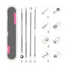 Kit de eliminación de puntos negros y granos 4 piezas con extractor de espinillas, acné y comedones en nariz y rostro, conjunto de eliminación de puntos blancos de acero inoxidable
