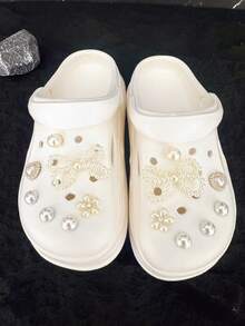 14 chiếc nơ ngọc trai giả trang trí cho dép xăng đan, phụ kiện thời trang tự làm, quà tặng ngày lễ - Màu be - Xem 3