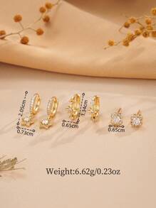 Set de 3 pares de aretes: Pendientes diminutos con estética Y2K, abrazaderas con estallido celestial, pendientes de flor, dije de estrella con pavé de CZ, aleación chapada en oro de 14k, hipoalergénico, kit para apilar en las orejas para amantes de la joyería de moda, accesorio casual con brillo