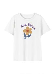 100% Cotton Ladies Short Sleeve T-Shirt, Stylish, Loose, Casual Crew Neck Top - 白色 - 查看 2