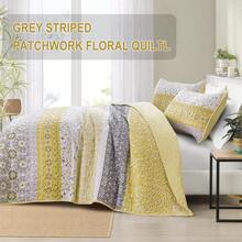 Boho Quilt Set California King, Yellow Bohemian Striped Patchwork Bedspread Coverlet Set With 2 Pillowcases, Lightweight Microfiber Floral Bedding Set 106*96, Bohemian Style - Màu vàng - Xem 10