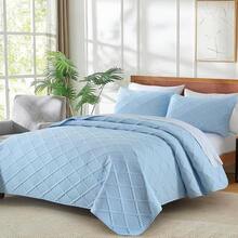 Yiran - Juego de edredón de color beige, tamaño, ligero, diseño de ondas ultrasónicas, colcha de microfibra suave para todas las estaciones, estilo moderno, juego de funda de cama de 3 piezas - Azul ceniza-diamante - Ver 3