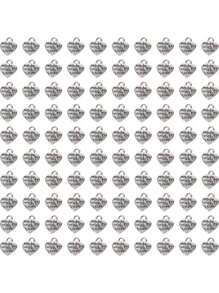 10pcs/20pcs/30pcs/60pcs/80pcs/100pcs Silver Heart & Letter "Made With Love" Pendant Charms For DIY Jewelry Crafting