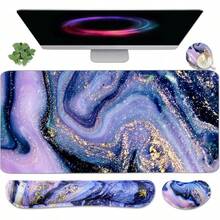 Large Mouse Pad Desk Dad, 4-In-1 Keyboard Wrist Rest Pad & Wrist Support Mouse Pad Set, Extended Desk Pad Waterproof Desk Home Office Study Game-Blue Marble - Purple Marble - View 5