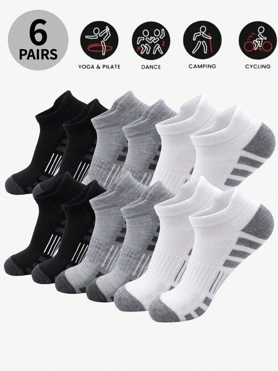6 Pares de Meias Masculinas, Meias Esportivas, Meias de Basquete, Meias de Futebol, Meias Invisíveis, Meias Brancas, Meias Curtas, Meias Pretas, Meias Curtas Invisíveis, Meias Tobilleras, Design Antiderrapante de Linha Dupla, Absorção de Umidade, Macias e Respiráveis, Adequadas para Negócios e Lazer, Esportes ao Ar Livre, Estilo Universitário, Uso Diário em Todas as Estações, Meias Invisíveis e Curtas, Para Academia