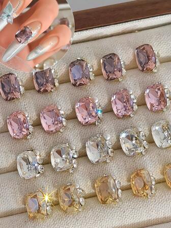 10 件/20 件/30 件不对称形状水钻，混合形状美甲宝石配水晶和珍珠装饰，适用于 DIY 美甲装饰指甲饰品美甲用品