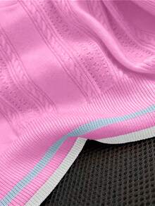 Summer Hollow Design Polo Collar Casual Collegiate Style Knit Top, Versatile & Unique - Pink - View 4