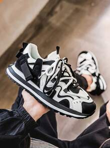 Men's Daddy Shoes Multi-Color Striped Leather Stitching Niche Design Advanced Casual Sports Shoes Men's Holiday Travel Comfortable And Light Thick-Soled Wear-Resistant Non-Slip Small Essential Height Shoes Men's Outdoor Casual Shoes Men's Wearing Low-Cut Lace-Ups