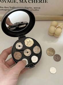 1pc Euro Coin Holder Round Shape Coin Case With Makeup Mirror Portable Euro Coin Storage Box For Men Wallet Mini Wallet Purse Wallet Coin Wallet Wallet For Women Wristlet Wallet - Multicolor - View 1