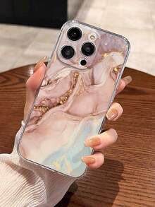 Marble Print Transparent Painted Minimalist Fashion Shockproof Phone Case Compatible With IPhone, 11/12Pro/12/12X/13Pro/14Pro/15Pro/X3pro, Compatible With Redmi 10/9/Note9/12c/Note11pro/Note8Pro/9C/9a Waterproof Anti-Fall Scratch Resistant - Multicolor - View 5