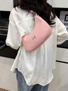 Bolso bandolera de media luna con decoración de lazo de unicolor y estilo retro simple, adecuado para compras, carteras, compras, mujeres jóvenes, estudiantes universitarios, recién llegados, trabajadores de cuello blanco. Son muy adecuados para oficinas, universidades, trabajo, negocios, viajes al trabajo, actividades al aire libre, viajes y salidas
