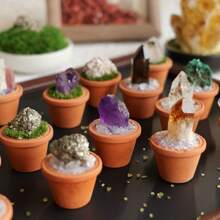 1 pieza de Piedras de cristal de amatista natural en una base de maceta de arcilla mini | Artesanía tipo maceta de piedra curativa | Decoración y ornamento de energía de Feng Shui para el hogar