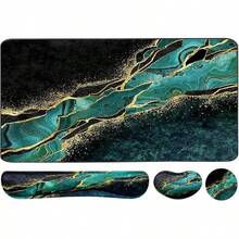 Large Mouse Pad Desk Dad, 4-In-1 Keyboard Wrist Rest Pad & Wrist Support Mouse Pad Set, Extended Desk Pad Waterproof Desk Home Office Study Game-Blue Marble - Đá cẩm thạch Malachite - Xem 1