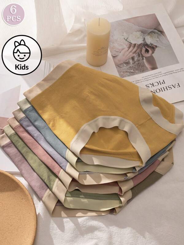6pcs Pack Assorted Color Solid Seamless High Waist Comfortable Panties For Teenage Girls