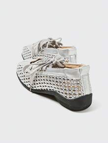 MASKERT 女士多功能时尚休闲鞋，坡跟加高橡胶鞋底，日常穿着休闲鞋，休闲鞋 - 銀色 - 查看 4