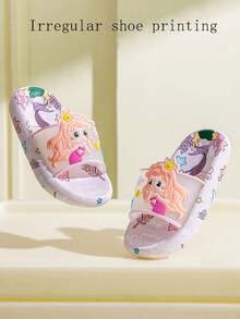 A Pair Of 2025 Summer Children's Cute Cartoon Purple Mermaid Cool Slippers For Indoor And Outdoor Leisure, Comfortable, Non Slip Soft Bottom Home Slippers - Pink - View 2