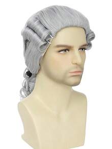Airhostess Judge Colonial Wig For M Funny Crazy Wigs Washington Hallowe Costume Cosplay Party Wigs (Light Brown) - B-Judge 殖民地假髮-淺灰色 - 查看 4
