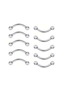 6件不锈钢弧形杠铃眉钉耳环防过敏外线香蕉饰品适用于眉毛、耳屏和软骨穿孔