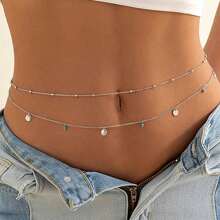 1 peça sutiã sexy com contas de praia multicamadas, biquíni prateado dourado, corrente de cintura para barriga, contas de pérola, corrente de barriga de cristal, borla, cristal, strass ajustável, biquíni de praia, cintura, cinto, conjunto de joias para barriga, férias na praia, acessórios para festa de boate para mulheres e meninas, acessórios abdominais femininos elegantes e sensuais, adequados para ocasiões de praia ou festivais, acessórios casuais, design simples, construção requintada.