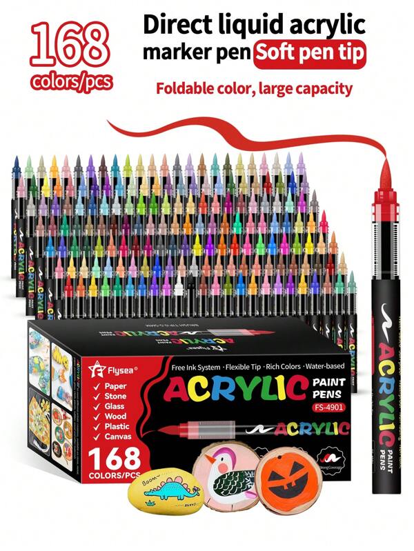 Set di 12/24/36/48/60/72/120/168/240 pezzi di pennarelli acrilici, set di pennarelli acrilici a punta a pennello in colori misti, pennarelli acrilici opachi per studenti d'arte e fai da te, adatti per pittura su rocce, calligrafia, scrapbooking, scrittura a mano, realizzazione di biglietti, carta nera, pittura su pietra, decorazioni natalizie, legno, plastica, tela