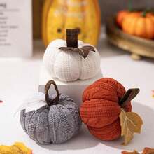 3pcs Mini Knitted Pumpkin Set, Nordic Warm Style Decor, Suitable As A Cozy Small Gift For Women, Autumn Bowl Filler, Farmhouse Style Tiered Tray Decor, Autumn Pumpkin Decor For Friends (Mini Autumn Set)
