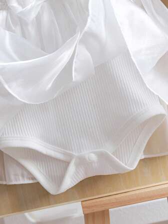 2 st Nyfödda Babyflickor Modern Prinsessa Mesh Ärmlös Body Och Pannband Set, Sommar