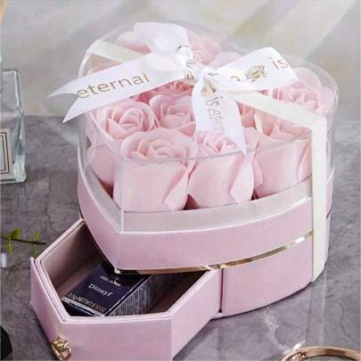 زهرة روزا أبدية مشكلة كصندوق هدية لأدراج القلب للعقود والخواتم والمجوهرات وأحمر الشفاه ، هدية رومانسية لعيد الحب والذكرى السنوية والمناسبات الخاصة