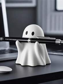 1 pieza Soporte para bolígrafos con forma de fantasma, adorno de escritorio decorativo de resina lindo, regalo creativo para útiles escolares de Halloween, vuelta al colegio