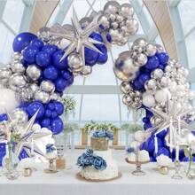130pcs Navy Blue And Silver Balloon Arch Garland Set, Navy Blue White Silver Balloons Suitable For Boys Girls Kids Babies Shower Gender Reveal Wedding Birthday Room Graduation Retirement Party Decorations