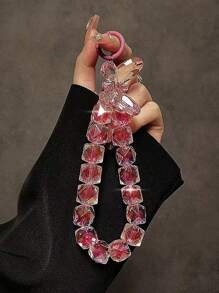 Correa de muñeca de cadena con cuentas de cristal de lujo, decoración de llavero desmontable para teléfono, bolso o cartera