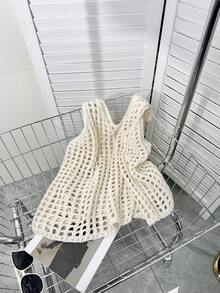 女士镂空针织背心，夏季海滩度假时尚无袖背心