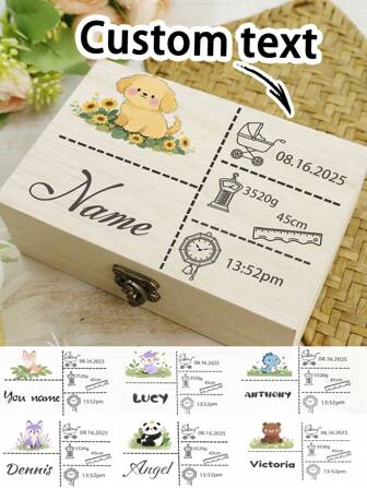 Pudełko na pamiątki z niestandardowym tekstem, spersonalizowane drewniane pudełko do przechowywania, spersonalizowane pudełko na pamiątki dla dzieci, spersonalizowane pudełko dekoracyjne, drewniane pudełko z kreskówkowym wzorem, artykuły szkolne, prezenty urodzinowe, rocznica, wystrój domu, salon, sypialnia, pamiątki z rozwoju, chłopiec, dziewczynka, uczeń, matka, rodzina, dzień matki, wyjątkowe prezenty, dzieci, wieczór galowy, nowoczesne, kolorowe, urocze