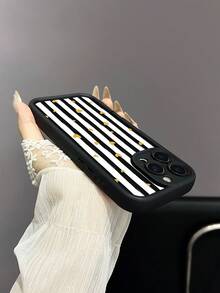 1 件条纹心形图案 2D 打印设计黑色 TPU 柔软防震保护手机壳，送给情侣、父母、朋友的绝佳礼物，兼容 11/12/13/14/11Pro Max/12Pro Max/13Pro Max/14Pro Max/XR/15/15 Pro/15 Pro Max/16/16 Pro/16 Pro Max，兼容 Galaxy/Redmi/OPPO/Vivo/OnePlus/Honor 防水防摔防刮
