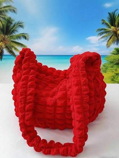 This Is A Fashionable And Elegant Solid Color Cloud-Shaped Bubble Shoulder Bag, Designed Specifically For Women. It Is Lightweight And Spacious, Making It Very Suitable For Daily Outings, Shopping, Weekend Travel, And Casual Gatherings.