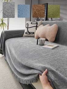 1 tấm bọc ghế sofa màu trơn, chăn sofa, tấm bảo vệ sofa bằng vải chenille, phù hợp cho mọi mùa, phòng ngủ và phòng khách, trang trí nhà cửa. - Xám - Xem 8