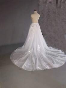 European And American Bride Net Tulle Removable Long Train Big Skirt Lace Applique Wedding Dress, Versatile Train Fall Clothes For Women - White - View 2