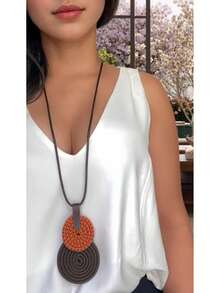 Women's Long Necklace Color Handmade Mandal Pendant - 12.Coffee /Poá Coral Coffee - View 1