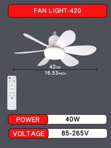 Ventilateur de plafond avec lumière et télécommande, ventilateur de plafond à LED dimmable de 40 W avec douille E27, ventilateur de plafond pour chambre à coucher, salon, 6 pales, 3 vitesses, minuterie