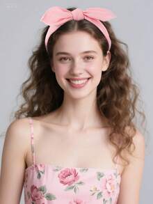 3pcs Pink Cherry Ditsy Floral Small Flower Hair Accessories, Rabbit Ear Headbands, Fabric Hair Hoops For Women, Suitable For Daily, Vacation And Outdoor Matching, Bow Accessories, Pink Accessories, Hair Accessories, Hair Band, Hairband For Women Head Accessories - Pink - View 3