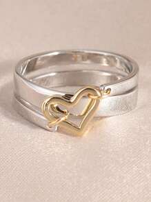 Minimalist Creative Gold Heart Spiral Embossed Silver Ring, Personalized Jewelry Accessory, Suitable For Women's Everyday And Party Wear