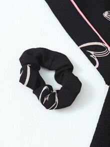 6pc Heart Print Short Sleeve Shorts Pajama Set For Women - Black - View 3