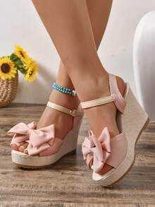 Giày đế xuồng & đế xuồng đế xuồng cho nữ - Thiết kế nơ mũi tròn hở mũi thời trang cỡ lớn thanh lịch & thoải mái - Hồng - Xem 5