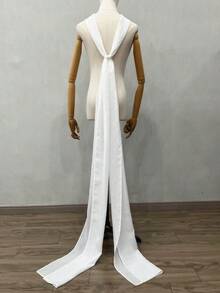 Brudklänning Spetssjal, Långt släp Lyxig Koreansk Fotografisk Sjal, Vit Chiffong Enkel Sjal - Dra ner sjalen - Visa 2