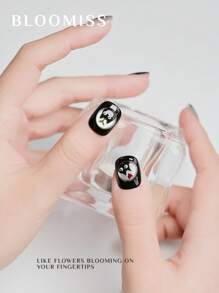 10 Pieces Of Handcrafted Press On Nails Short ,Black Nails , Summer Nails , Reusable Fake Nails Nail Supplies Nails